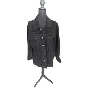 Forever 21 Men Black Distressed Denim Jacket Trucker Style Faded Size Medium